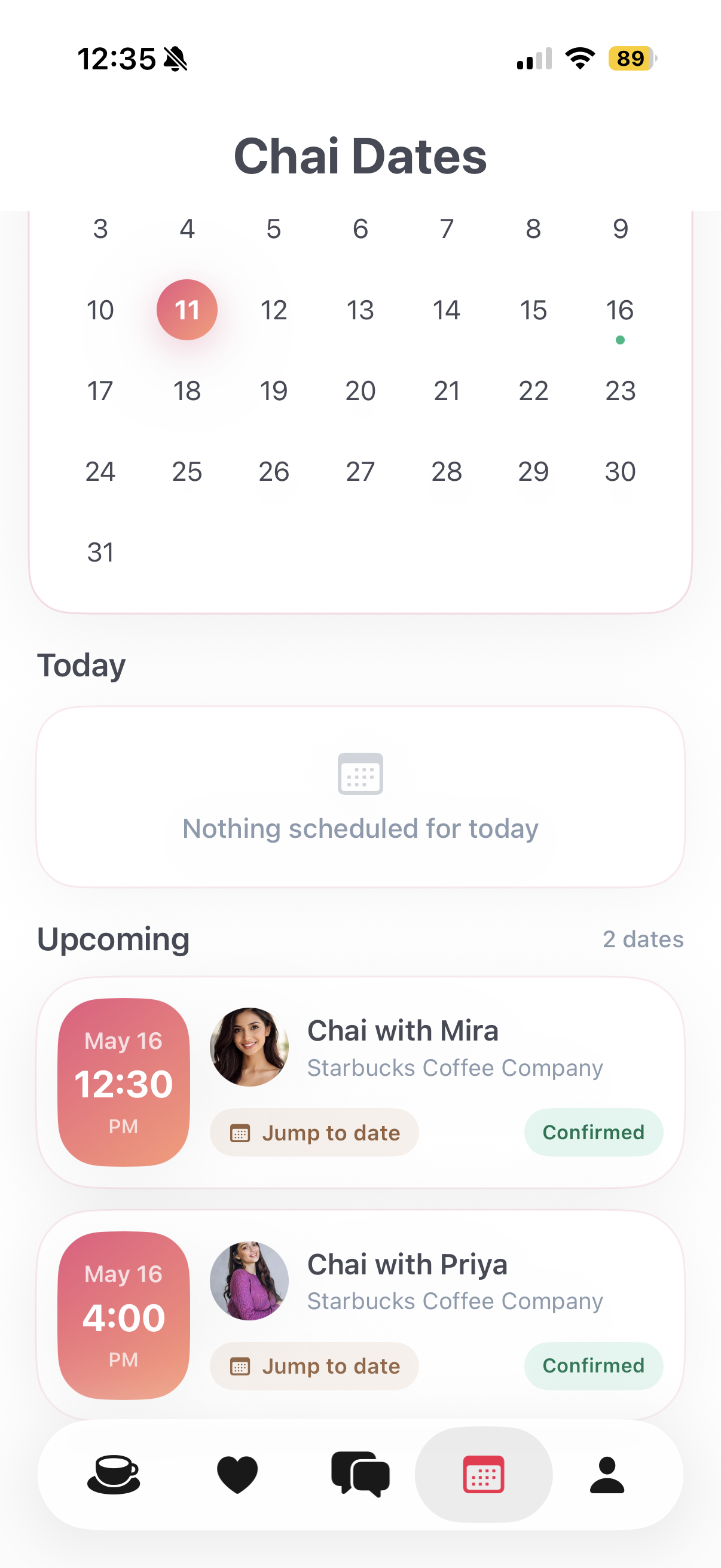 Chai Dates calendar